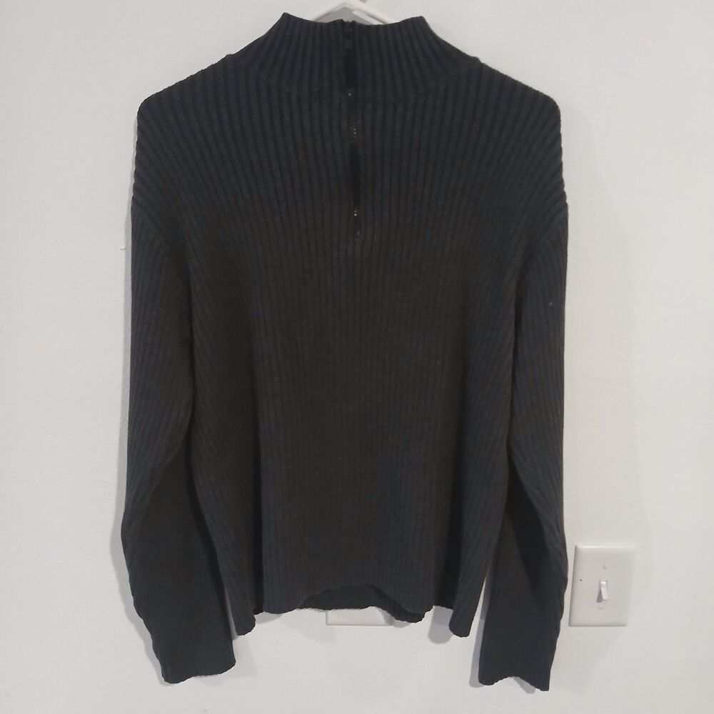 Old Navy Men’s Large Ribbed Quarter Zip Sweater Gray Mock Neck Y2K 2000 Vintage
